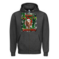 Charcoal Heather Western Merry Christmas Longhorn Cow Zipper Hoodie - RanaPortraitStore