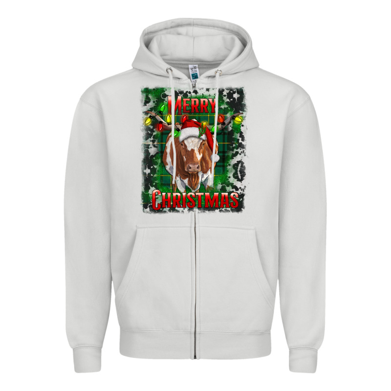 Western Merry Christmas Longhorn Cow Zipper Hoodie by RanaPortraitStore | Teevron