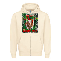 Sandshell Western Merry Christmas Longhorn Cow Zipper Hoodie - RanaPortraitStore
