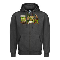 Charcoal Heather bear coffee cups Zipper Hoodie - texasbilliewilder