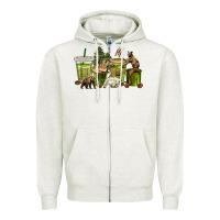 Oatmeal Heather bear coffee cups Zipper Hoodie - texasbilliewilder