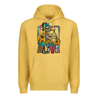 Antique Gold staying alive coffee drinking skeleton Premium Hoodie - Jasminsmagicworld