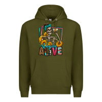 Army Green staying alive coffee drinking skeleton Premium Hoodie - Jasminsmagicworld