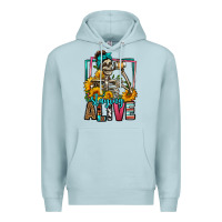 Blue Mist staying alive coffee drinking skeleton Premium Hoodie - Jasminsmagicworld