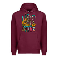 Burgundy staying alive coffee drinking skeleton Premium Hoodie - Jasminsmagicworld