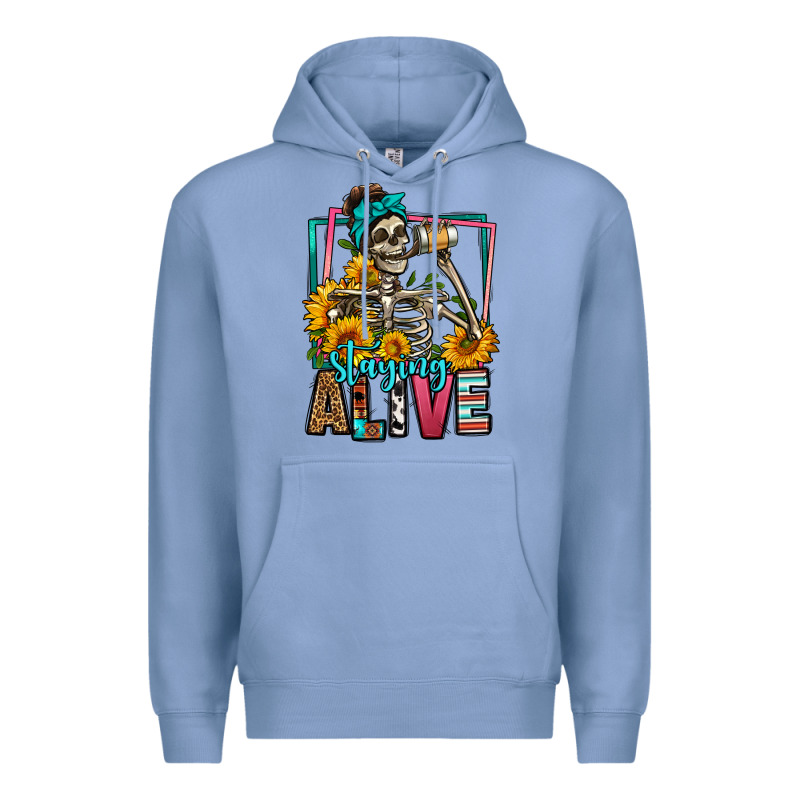 Staying Alive Coffee Drinking Skeleton Premium Hoodie by Jasminsmagicworld | Teevron