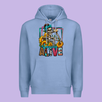 Staying Alive Coffee Drinking Skeleton Premium Hoodie Designed By Jasminsmagicworld