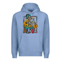 Colony Blue staying alive coffee drinking skeleton Premium Hoodie - Jasminsmagicworld