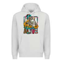 Dove Grey staying alive coffee drinking skeleton Premium Hoodie - Jasminsmagicworld
