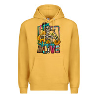 Mustard staying alive coffee drinking skeleton Premium Hoodie - Jasminsmagicworld