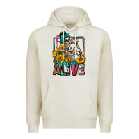 Oatmeal Heather staying alive coffee drinking skeleton Premium Hoodie - Jasminsmagicworld