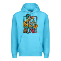 Ocean Blue staying alive coffee drinking skeleton Premium Hoodie - Jasminsmagicworld