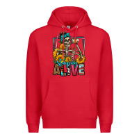 Red staying alive coffee drinking skeleton Premium Hoodie - Jasminsmagicworld