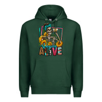 Sports Green staying alive coffee drinking skeleton Premium Hoodie - Jasminsmagicworld