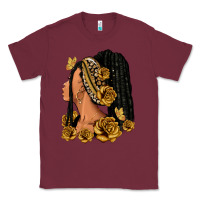 Burgundy Gold roses afro woman Classic Tee - RanaPortraitStore