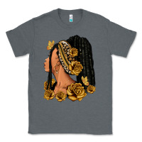Charcoal Heather Gold roses afro woman Classic Tee - RanaPortraitStore