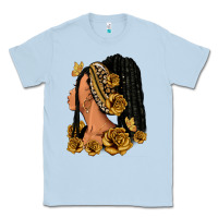 Dusty Blue Gold roses afro woman Classic Tee - RanaPortraitStore