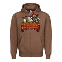 Chestnut Merry Christmas Truck Farm Animals Zipper Hoodie - RanaPortraitStore