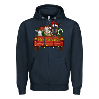 Navy Merry Christmas Truck Farm Animals Zipper Hoodie - RanaPortraitStore