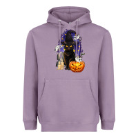 Lavender Halloween Cat and Pumpkin Heavyweight Hoodie - texasbilliewilder