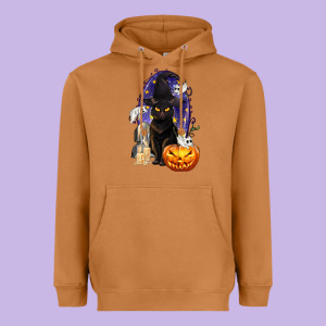 Halloween Cat And Pumpkin Heavyweight Hoodie Designed By Texasbilliewilder