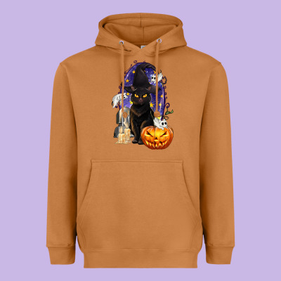 Halloween Cat And Pumpkin Heavyweight Hoodie Designed By Texasbilliewilder
