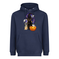 Navy Halloween Cat and Pumpkin Heavyweight Hoodie - texasbilliewilder