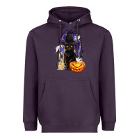 Plum Halloween Cat and Pumpkin Heavyweight Hoodie - texasbilliewilder