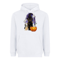 White Halloween Cat and Pumpkin Heavyweight Hoodie - texasbilliewilder