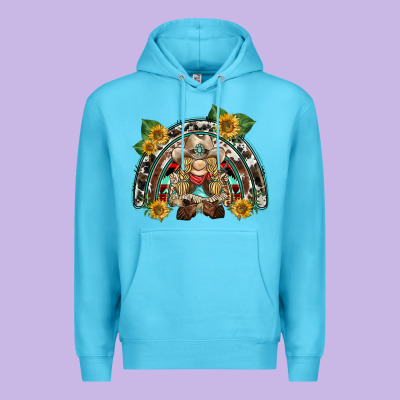 Western Gnome Sunflowers Rainbow Premium Hoodie Designed By Barkaloodesign