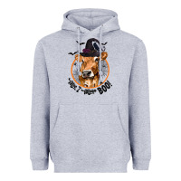 Heather Grey Halloween Cow Moo I Mean Boo Heavyweight Hoodie - texasbilliewilder