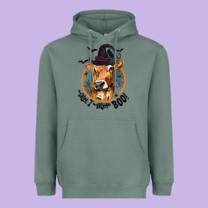 Halloween Cow Moo I Mean Boo Heavyweight Hoodie Designed By Texasbilliewilder