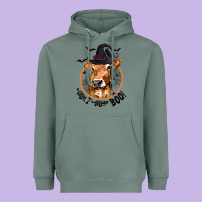 Halloween Cow Moo I Mean Boo Heavyweight Hoodie Designed By Texasbilliewilder