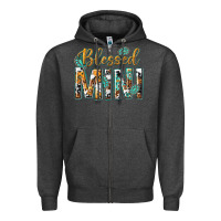 Charcoal Heather blessed mini with leopard and aztec Zipper Hoodie - texasbilliewilder