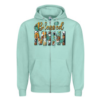 Seafoam blessed mini with leopard and aztec Zipper Hoodie - texasbilliewilder