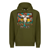 Army Green cowboys and beers Premium Hoodie - NancyCooperArtShop