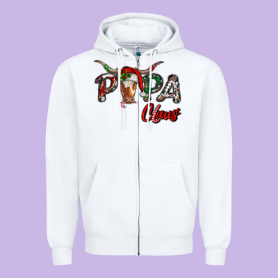 Zipper Hoodie Papa Claus With Long Horn Western Christmas