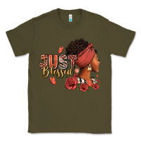 Army Green Just blessed afro woman with roses Classic Tee - RanaPortraitStore