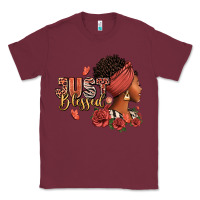 Burgundy Just blessed afro woman with roses Classic Tee - RanaPortraitStore