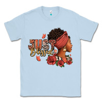 Dusty Blue Just blessed afro woman with roses Classic Tee - RanaPortraitStore