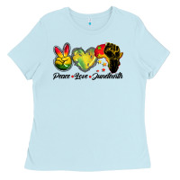 Baby Blue peace love juneteenth Ladies Tee - BarkalooDesign
