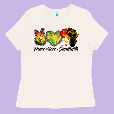Peace Love Juneteenth Ladies Tee Designed By Barkaloodesign