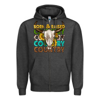 Charcoal Heather born and raised country western Zipper Hoodie - texasbilliewilder