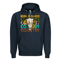 Navy born and raised country western Zipper Hoodie - texasbilliewilder