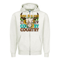 Oatmeal Heather born and raised country western Zipper Hoodie - texasbilliewilder