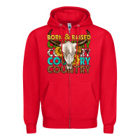 Red born and raised country western Zipper Hoodie - texasbilliewilder