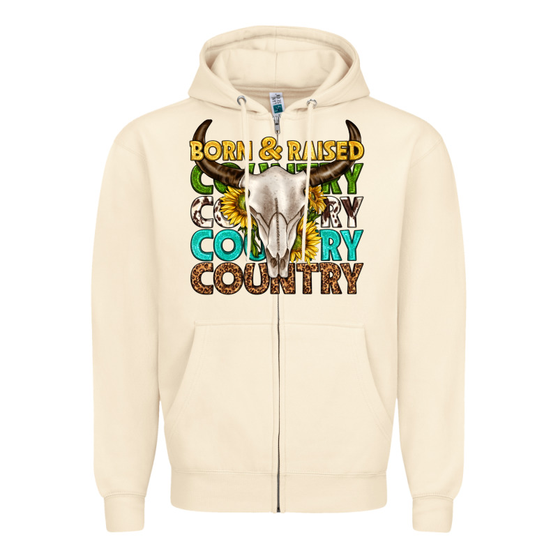 Born And Raised Country Western Zipper Hoodie by texasbilliewilder | Teevron