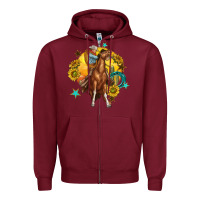 Burgundy bucking horse with cowboy and sunflower Zipper Hoodie - texasbilliewilder