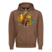 Chestnut bucking horse with cowboy and sunflower Zipper Hoodie - texasbilliewilder