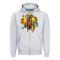 Heather Grey bucking horse with cowboy and sunflower Zipper Hoodie - texasbilliewilder